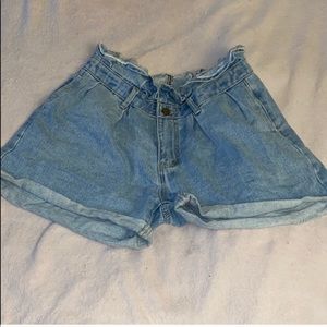 Paper bag denim shorts